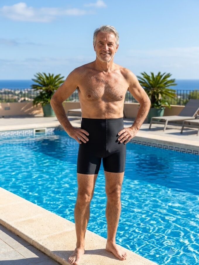 Maillot de bain pour stomie homme noir - Taille haute