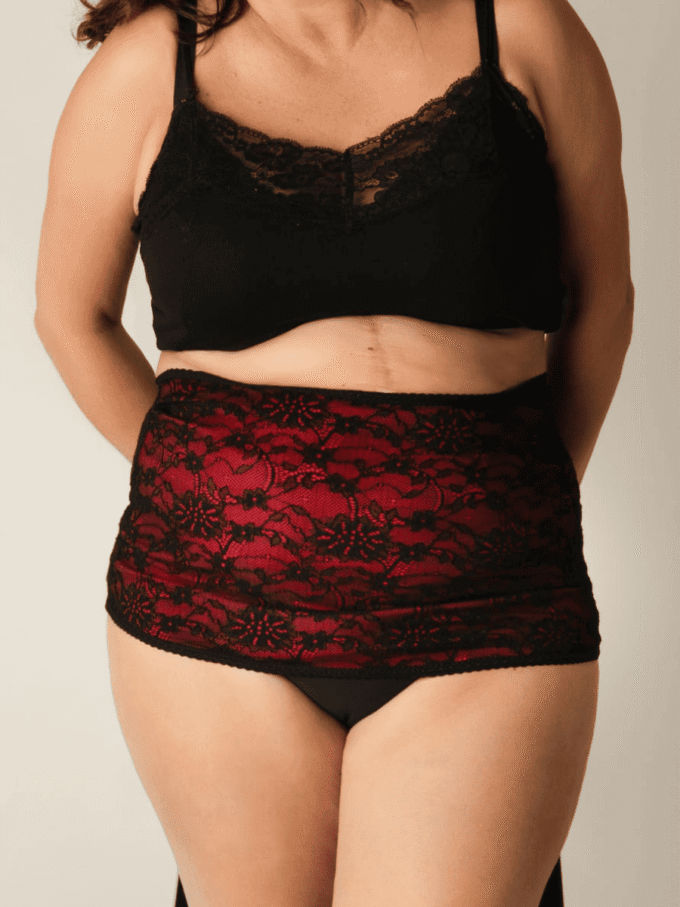 Bandeau en dentelle stomie femme, rouge et noir